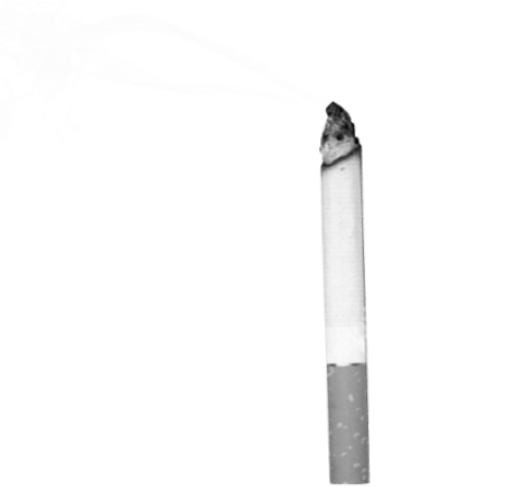 a picture of a burning cigarette with smoke being emitted